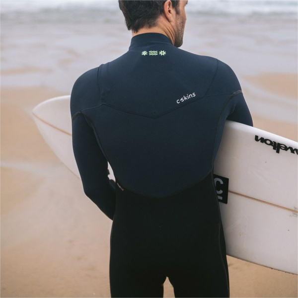 2025 C-Skins Mens NuWave Wired 5/4mm Chest Zip Wetsuit C-NWI54MCZ - Black / Bluestone x / Cool Green